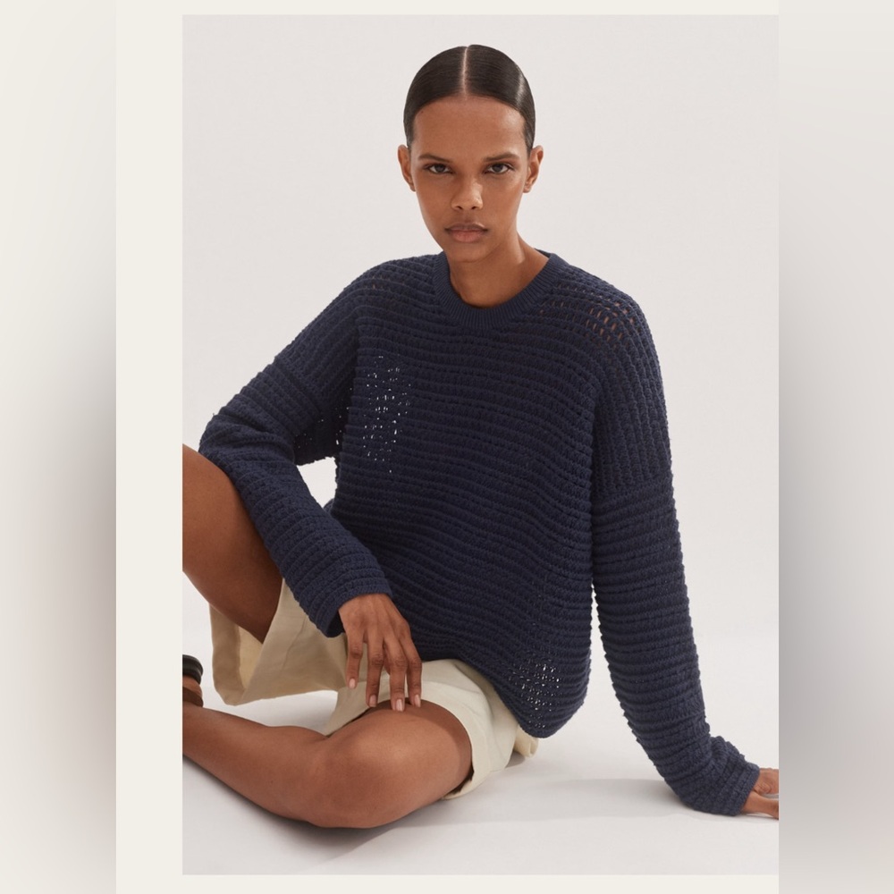 Cute navy boxy sweater from British designer ME+EM.  Hip length. Never worn.